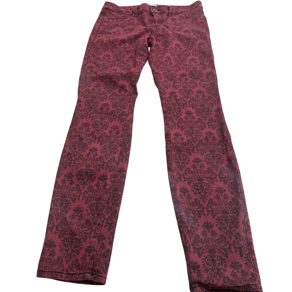 Rich & Skinny Womens Damask Print Skinny Jeans Red Black Floral Size 29 US Made